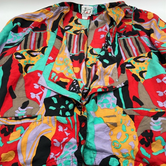 Women’s Large Usagi 100% Silk Top Colorful - Picture 1 of 8